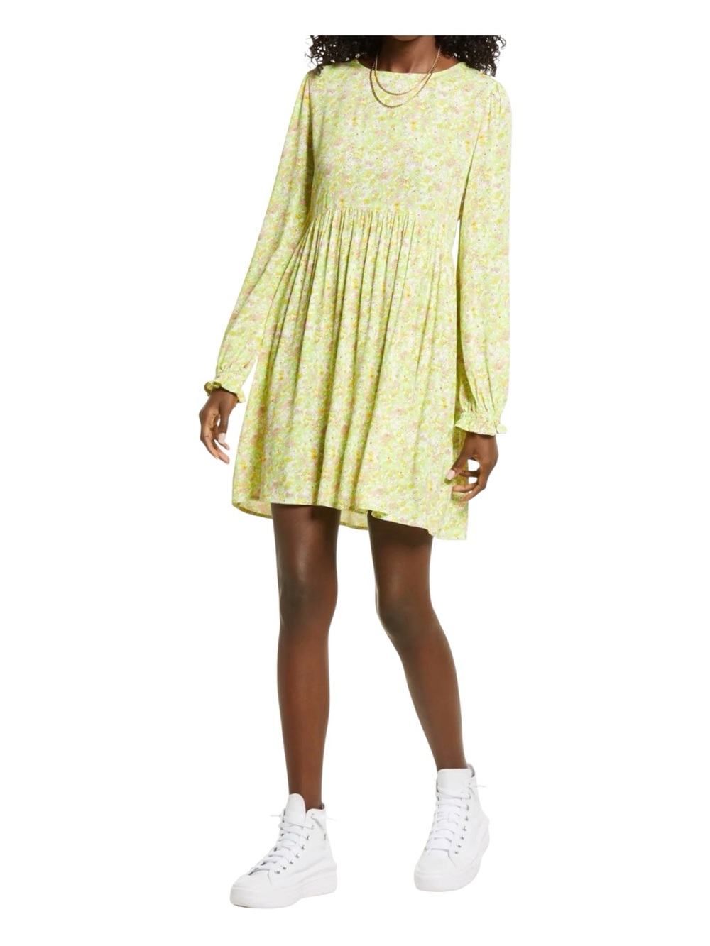 BP. by Nordstrom Floral Print Long Sleeve Babydoll Mini Dress